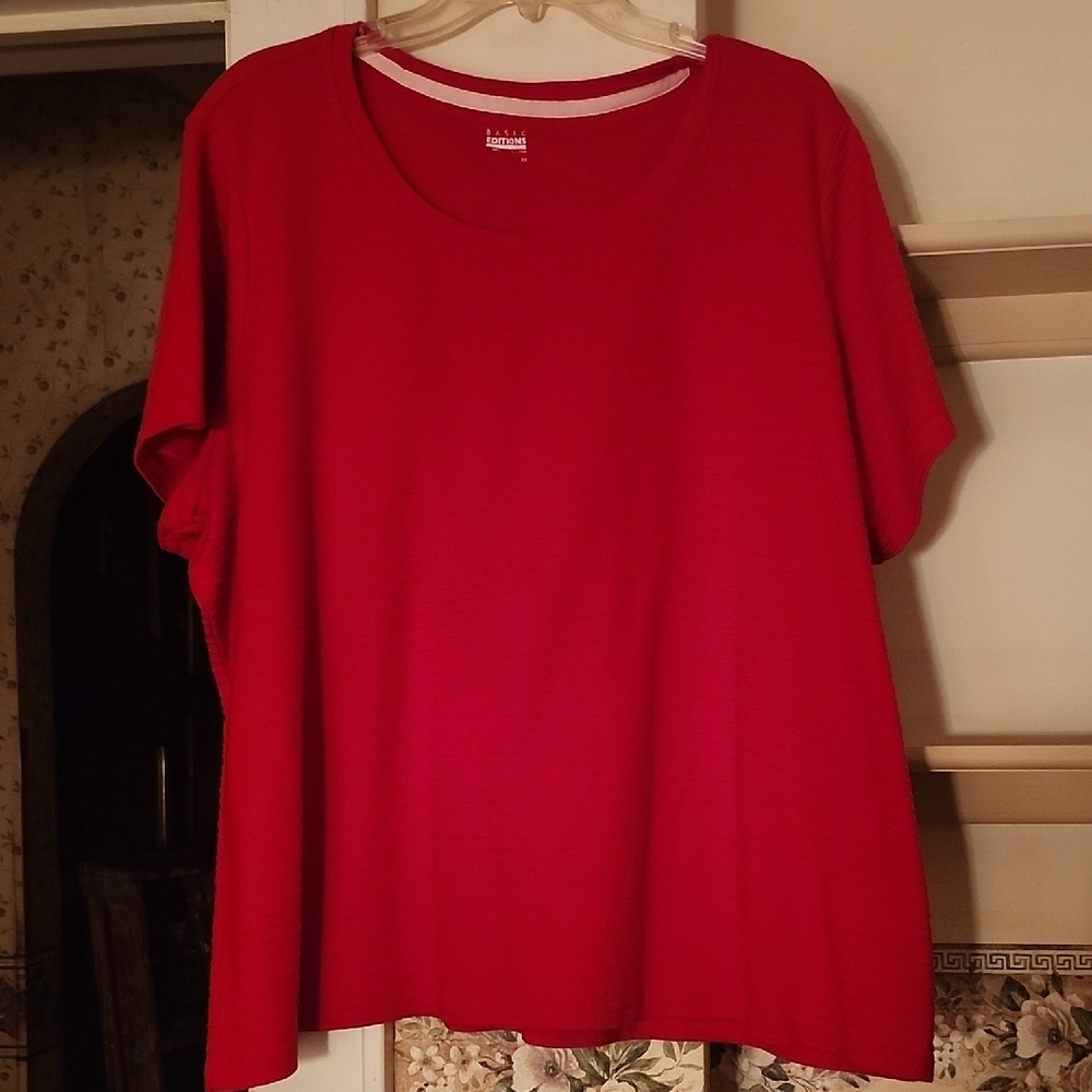 Basic Editions Red Boxy Short Sleeve Crew Neck T-shirt